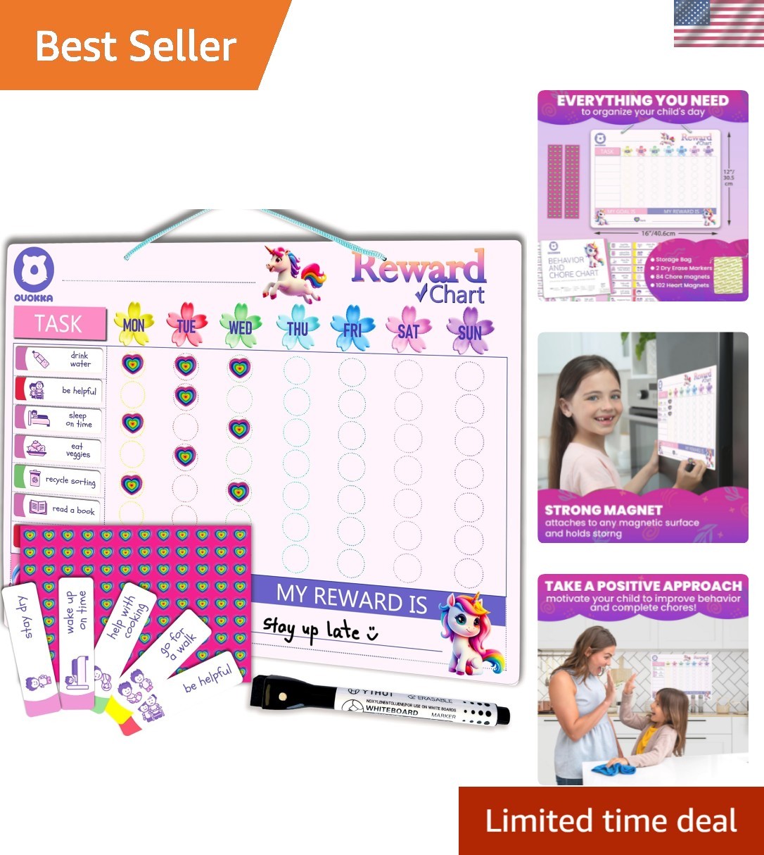 Magnetic Kids Chore Chart – Behavior Chore Chart for Kids at Home – Pink Rewa…