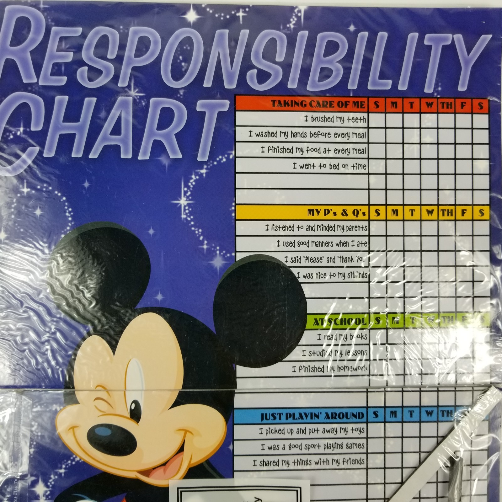 Disney Mickey Mouse Responsibility Chore Chart Dry Erase Marker Sealed New