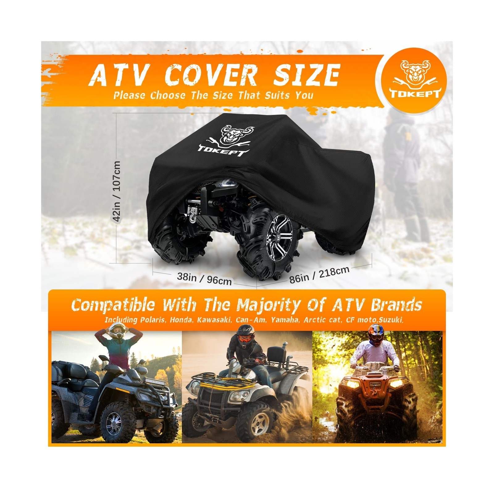 ATV Cover, Heavy Duty Black Waterproof Oxford Fabric Protective 4 Wheeler Qua…