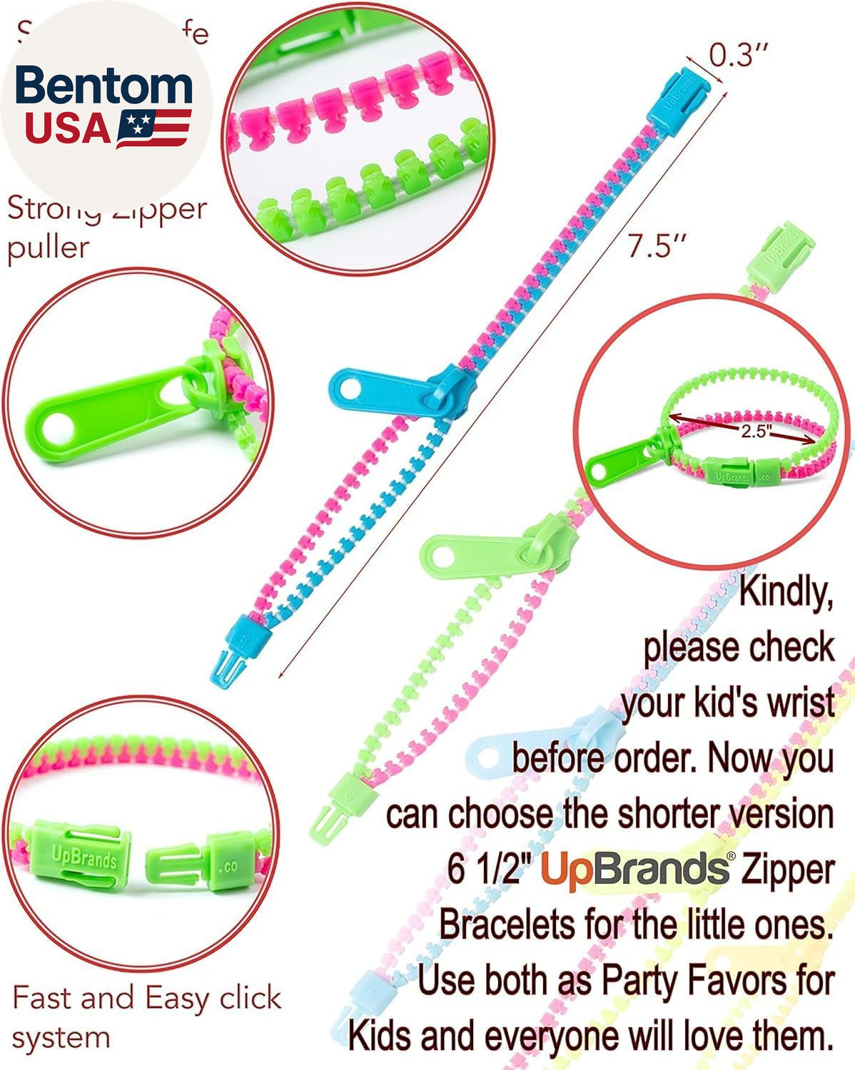 24 Fidget Toys Zipper Bracelets 7.5 Inches, Easter Basket Stuffers, Sensory Toys