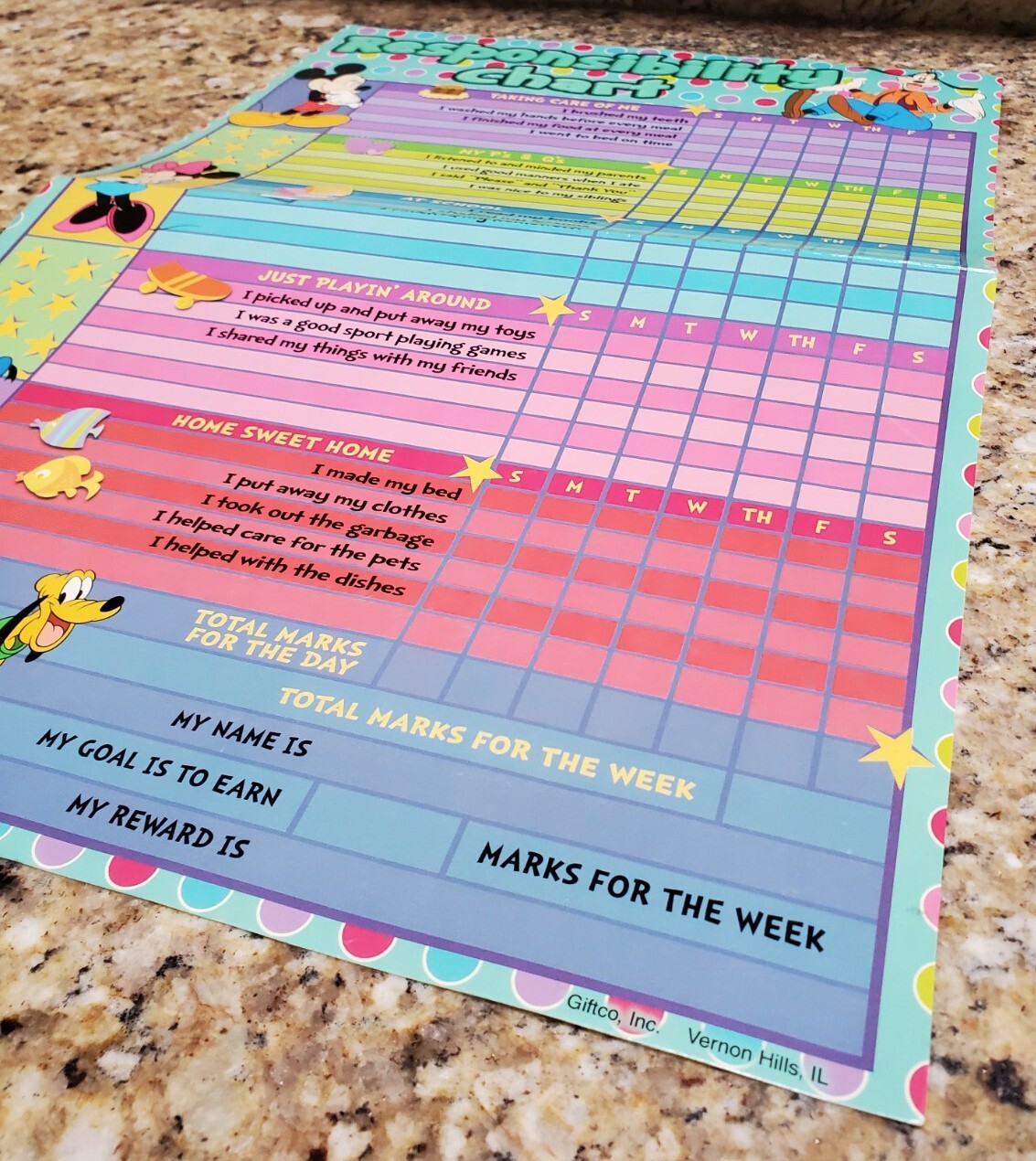 Disney Mickey Minnie Mouse Pluto Responsibility Chore Chart Dry Erase Marker EUC