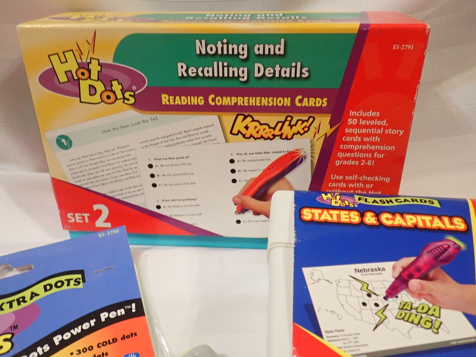 Hot Dots Lot Sets Reading Math States Capitals Multiplication Cards 2 Pens Books