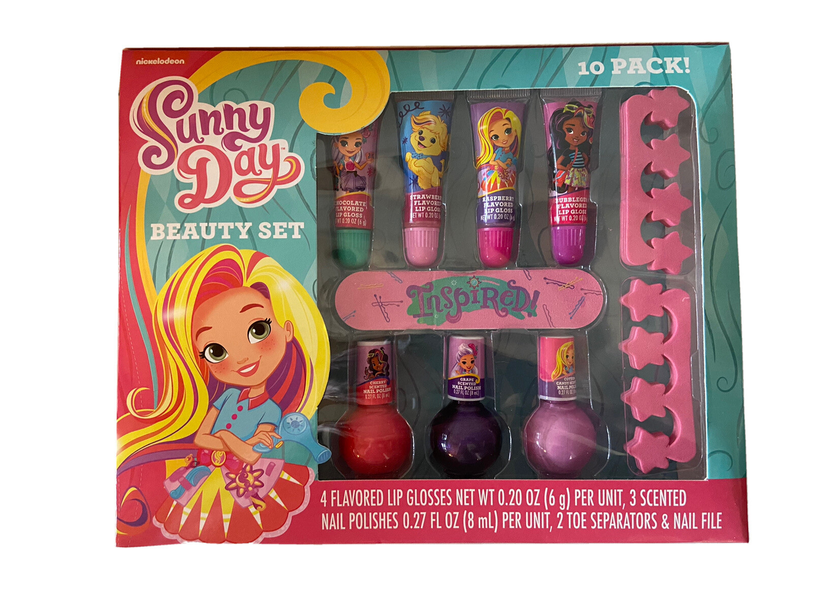 NIB Nickelodeon Sunny Day Kids Beauty Lip Gloss Nail Polish Dress Up Play Set