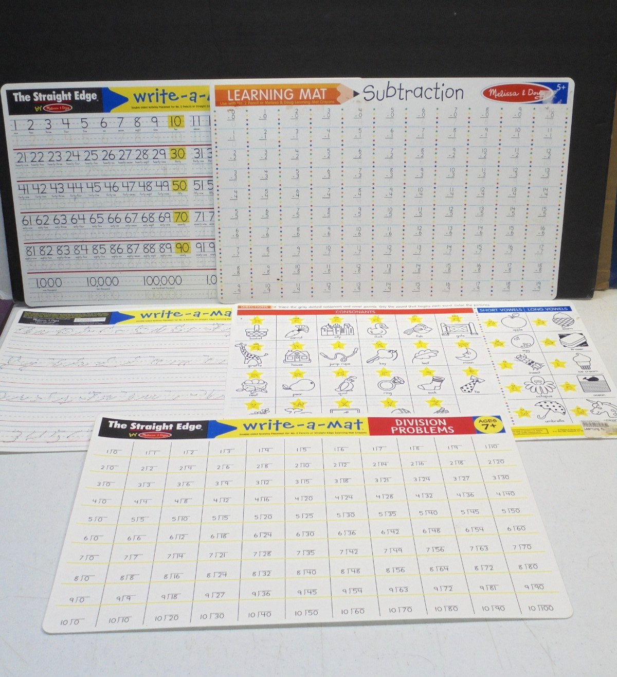 Melissa & Doug Dry Erase Mats Lot Cursive Math Counting Subtraction Educational