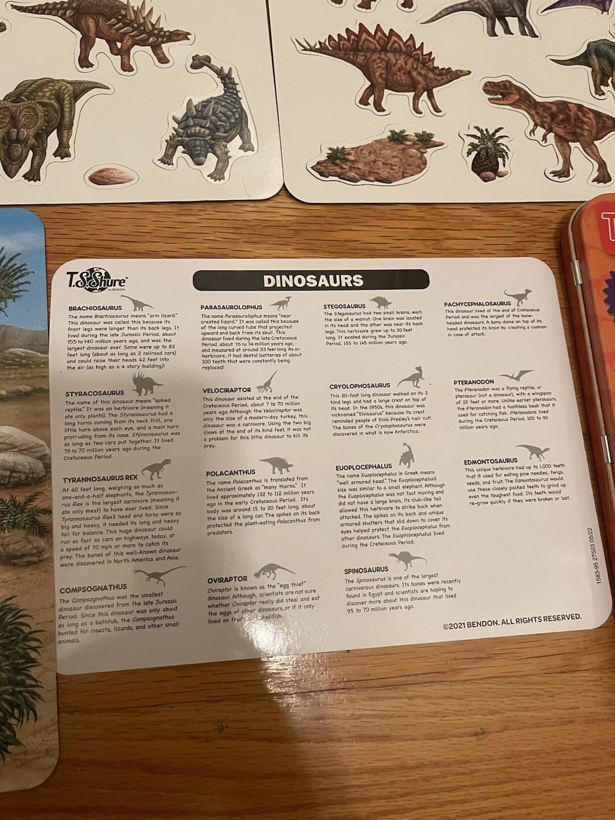 T.S Shure Magnetic Tins Dinosaurs New 25 Illustrated Magnets