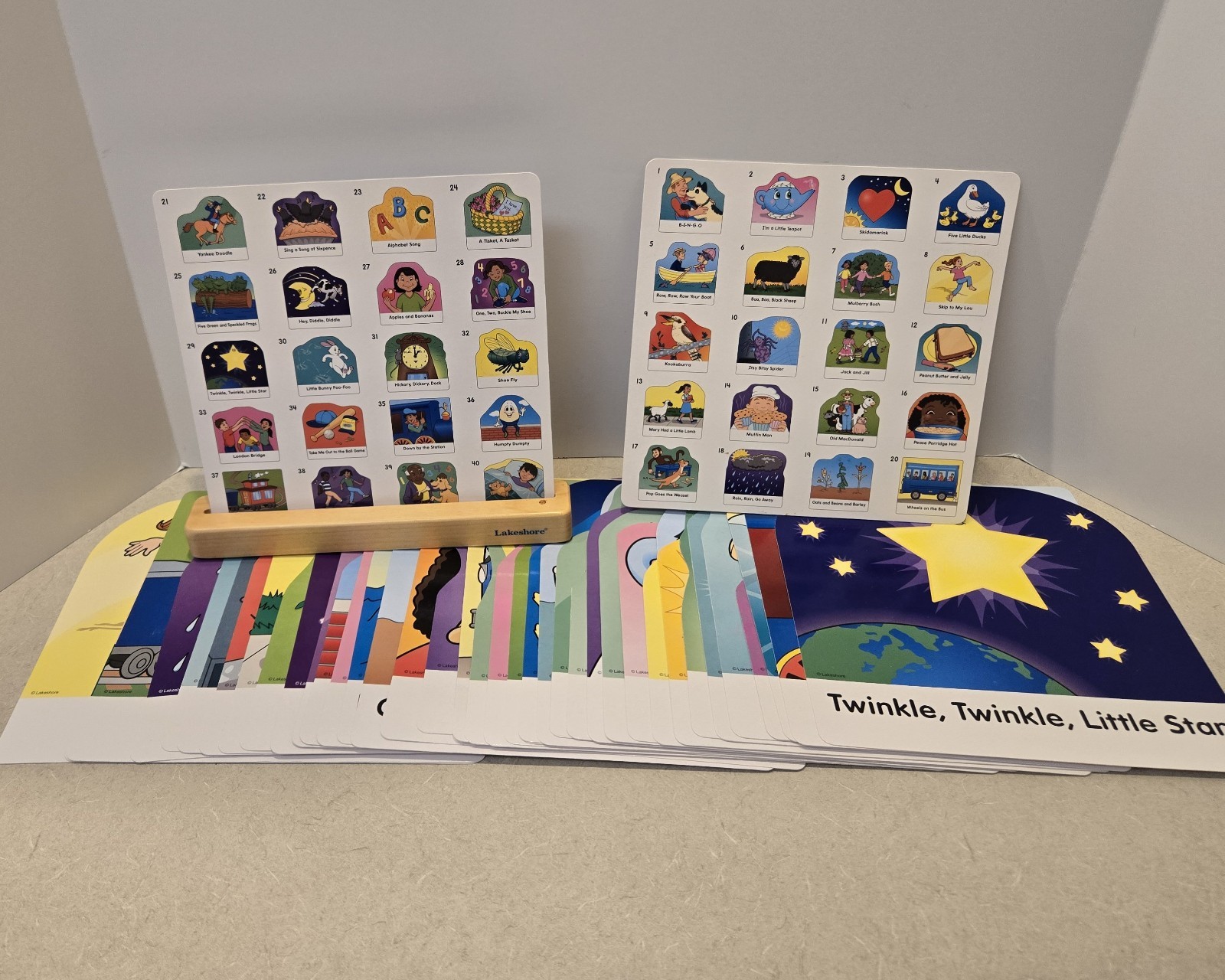 Lakeshore Classroom Song Bank RR633 40 Song Cards Wooden Stand