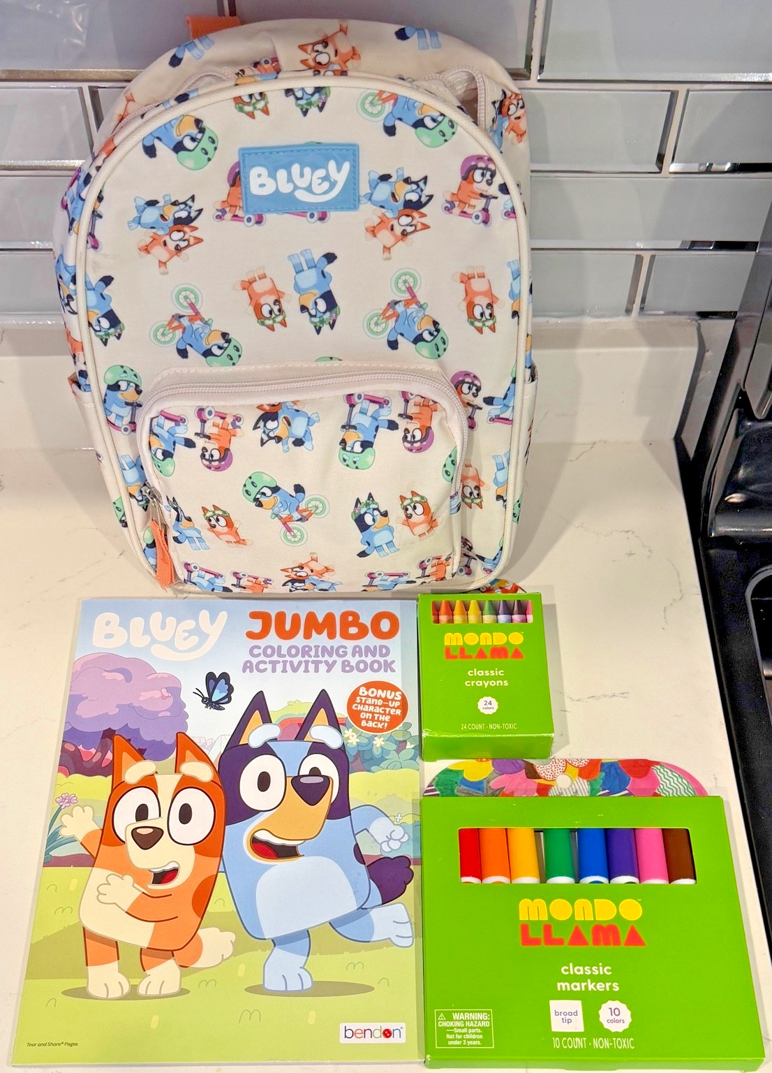 Bluey Backpack Activity Kit Coloring Book Markers Crayons Kids Travel Set