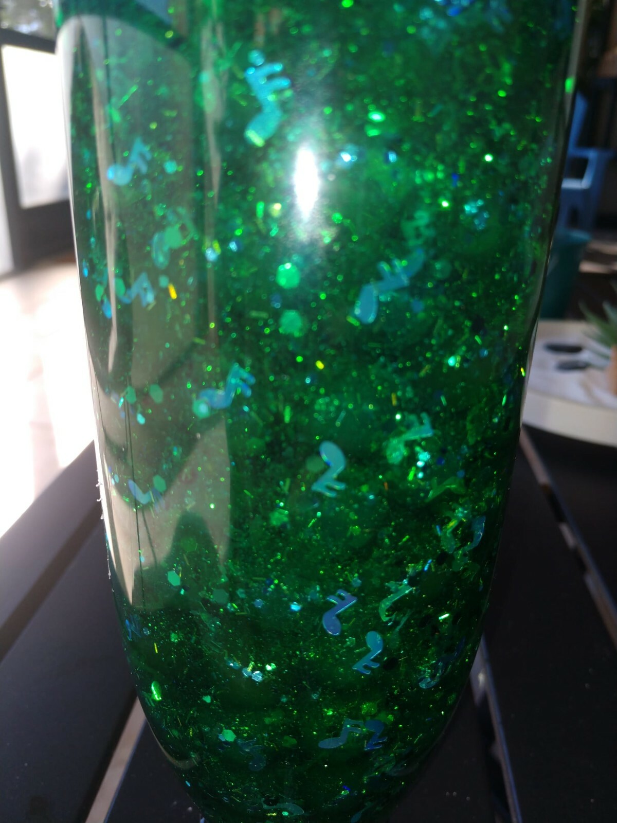 Mindful Bubble Glitter Sensory Green Bottle with Holographic Music Notes 