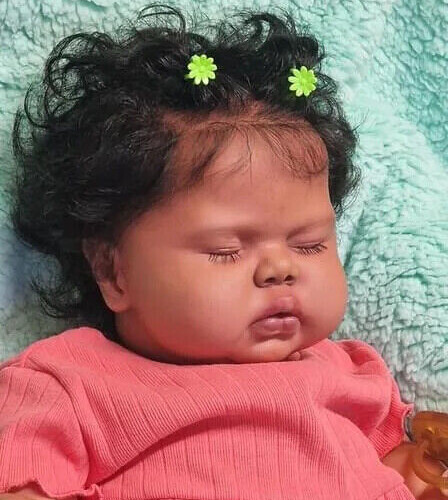 24inch Lifelike Reborn Doll Hand-rooted Hair Toddler Girl Pickle Dark Skin Gifts