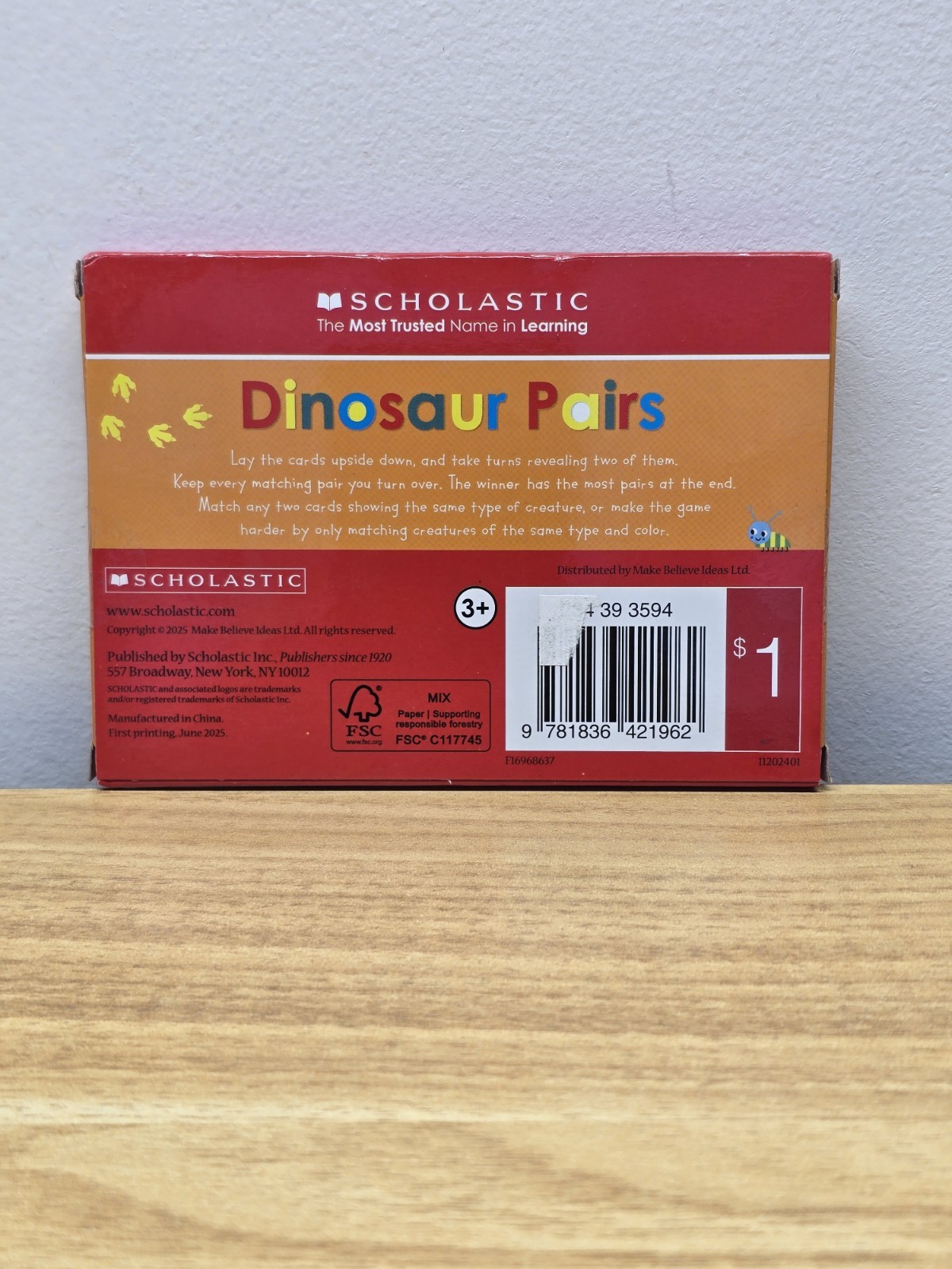 Pre K Scholastic 36 Dinosaur Cards Matching Game Builds Memory Skills