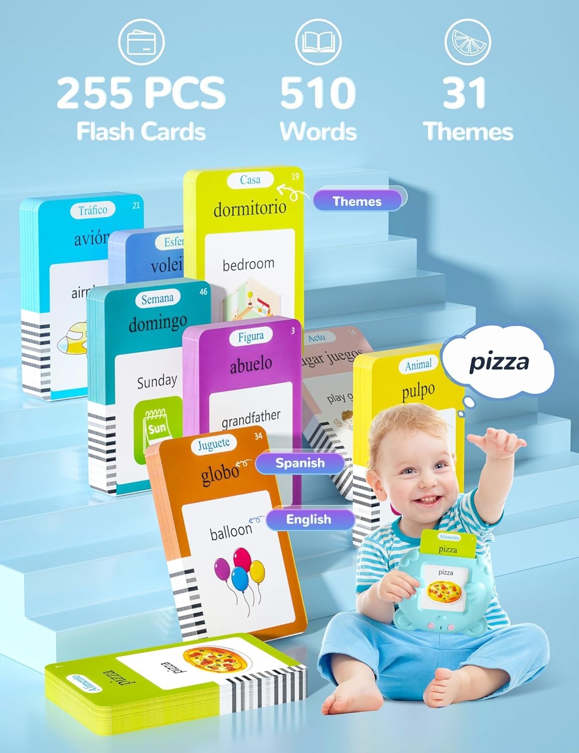 Spanish & English Talking Flash Cards for Toddlers, 510 Sight Words…