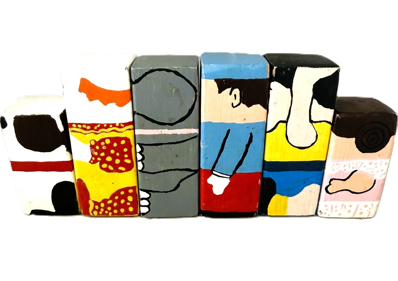 Vintage Wooden Hand Painted Circus Blocks Lot of 6