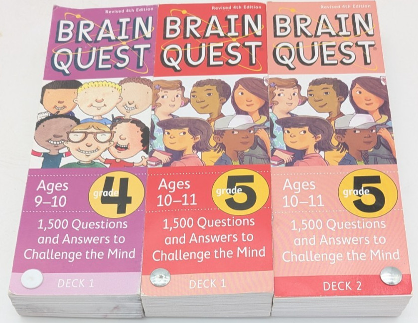 Brain Quest Card Deck Lot 3 Ages 9-11 Grade 4/5 Educational Homeschooling Q&A