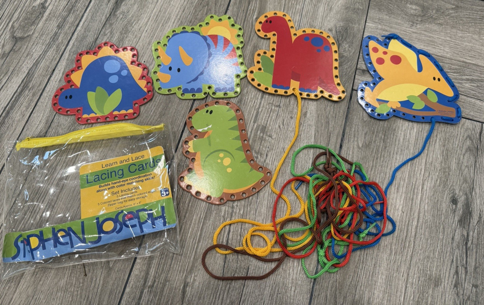 Stephen Joseph Lacing Cards Dinosaurs Set of 5 Learn and Lace Cards with Bag