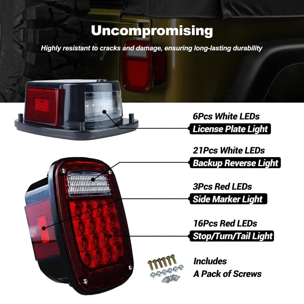 Tail Lights Assembly Replacement for 1979-2006 Wrangler TJ YJ CJ5 CJ7 Red Squ…