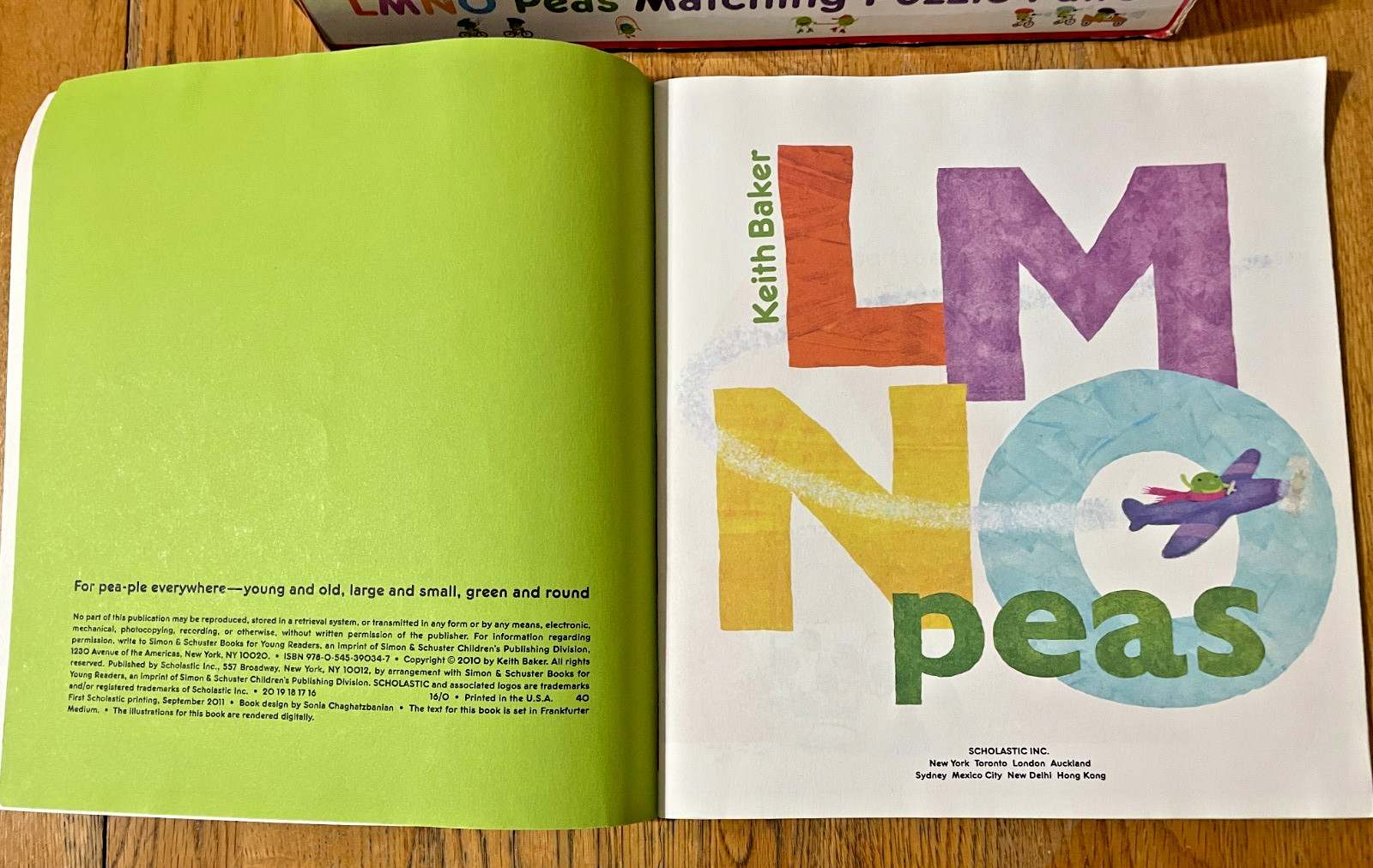 Scholastic LMNO Peas Matching Puzzle Pairs Alphabet Numbers 72 Pieces w/Book