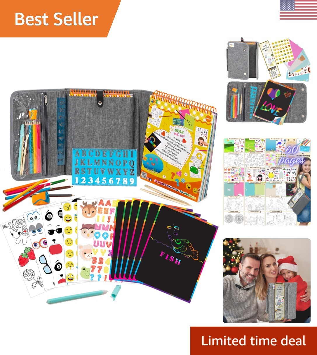 Creative Activity Book & Craft Set – 60 Pages, Coloring Pencils, Numbers Stencil
