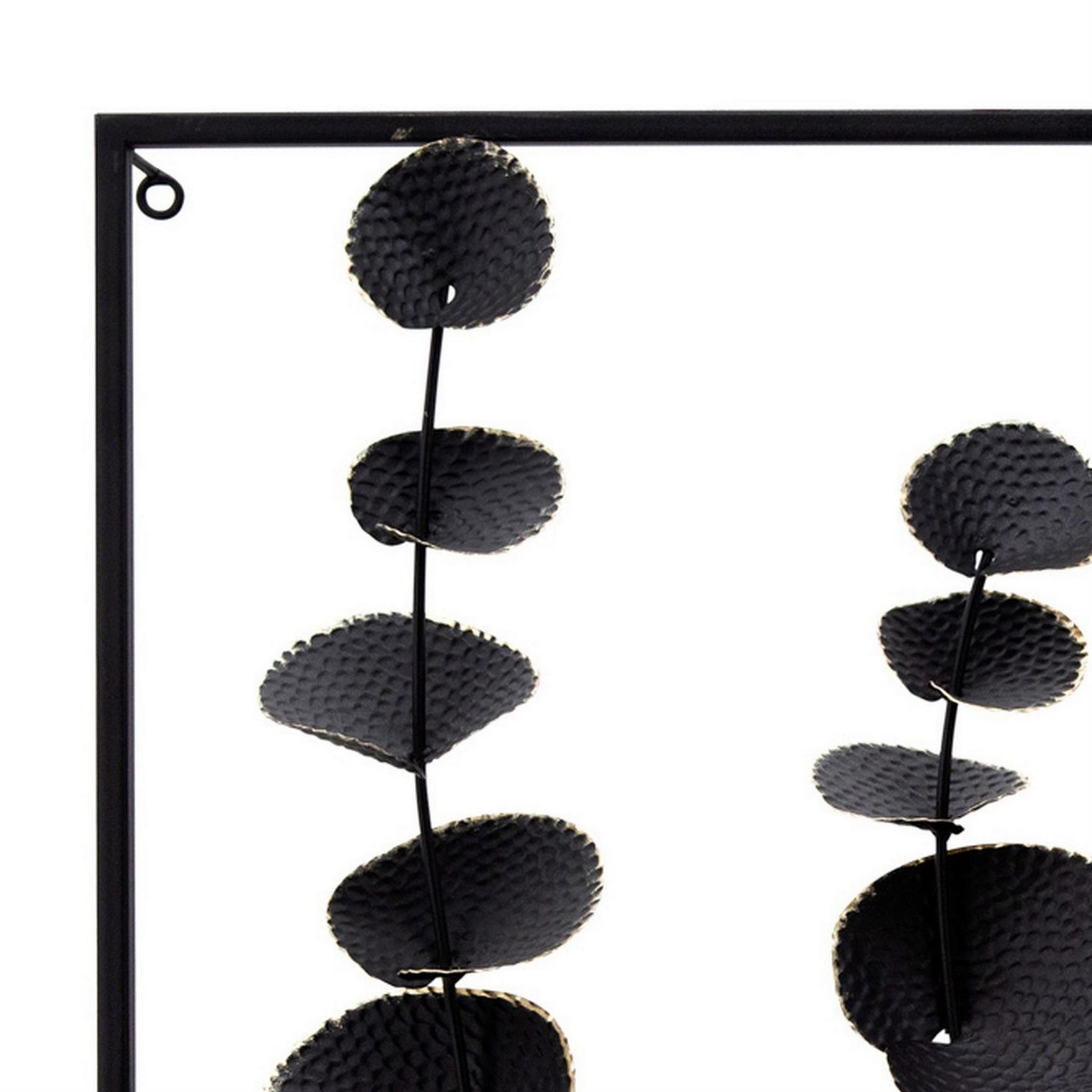 Wall Decor with Textured Leaves and Metal Frame in Black