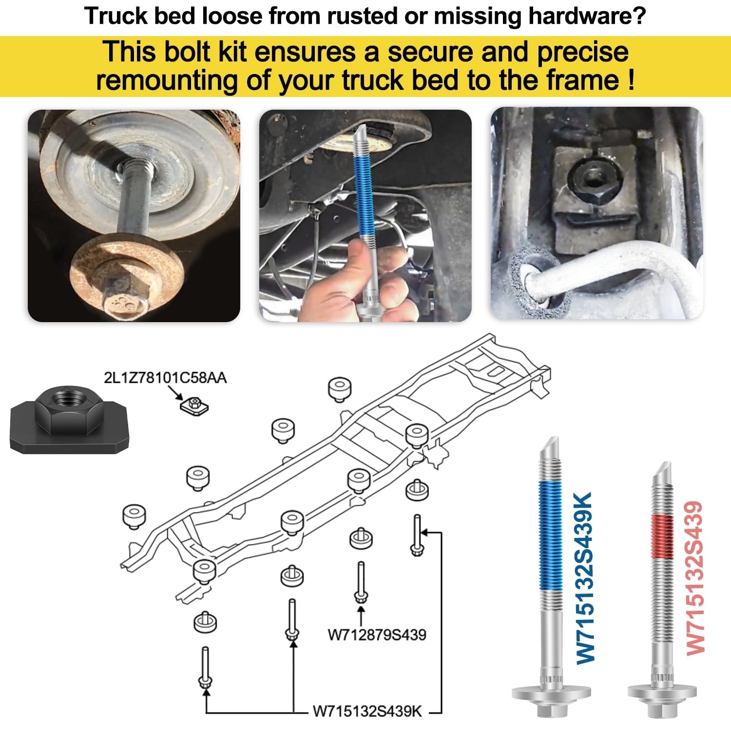 13848 Frame to Body Mounting Bolt Kit Replacement for Ford 2008-2016 F-250 F-…