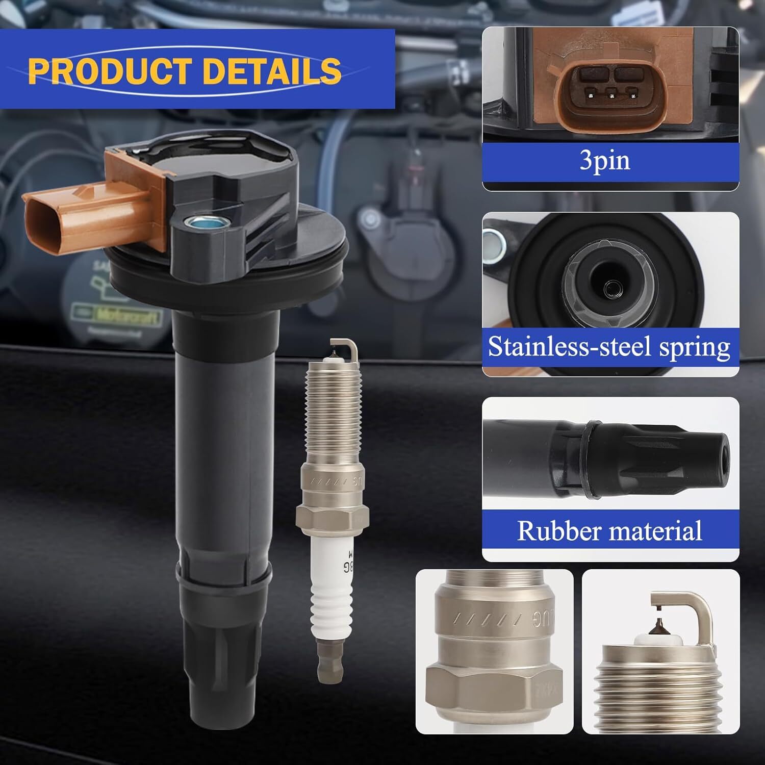 UF646 Ignition Coil & SP534 Double Iridium Spark Plug for 11-17 Ford F-150