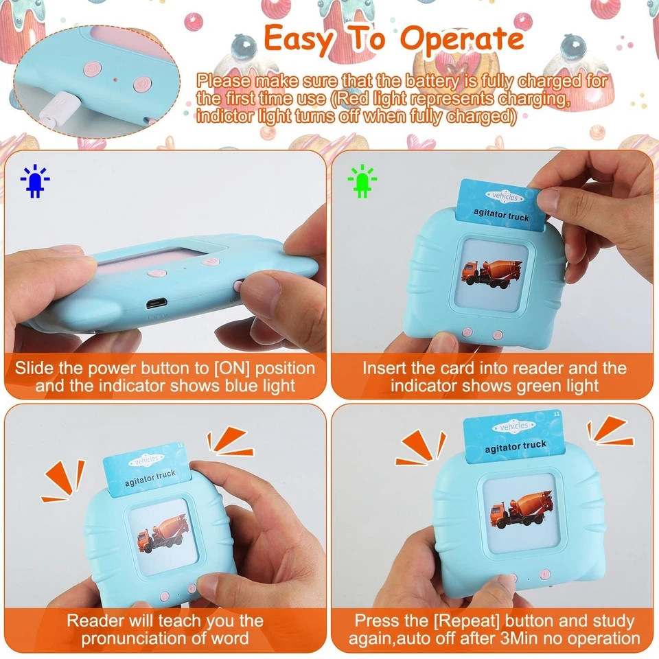 Electronic Talking Flash Cards 224 Sight Words Pocket Speech for Toddlers Gift