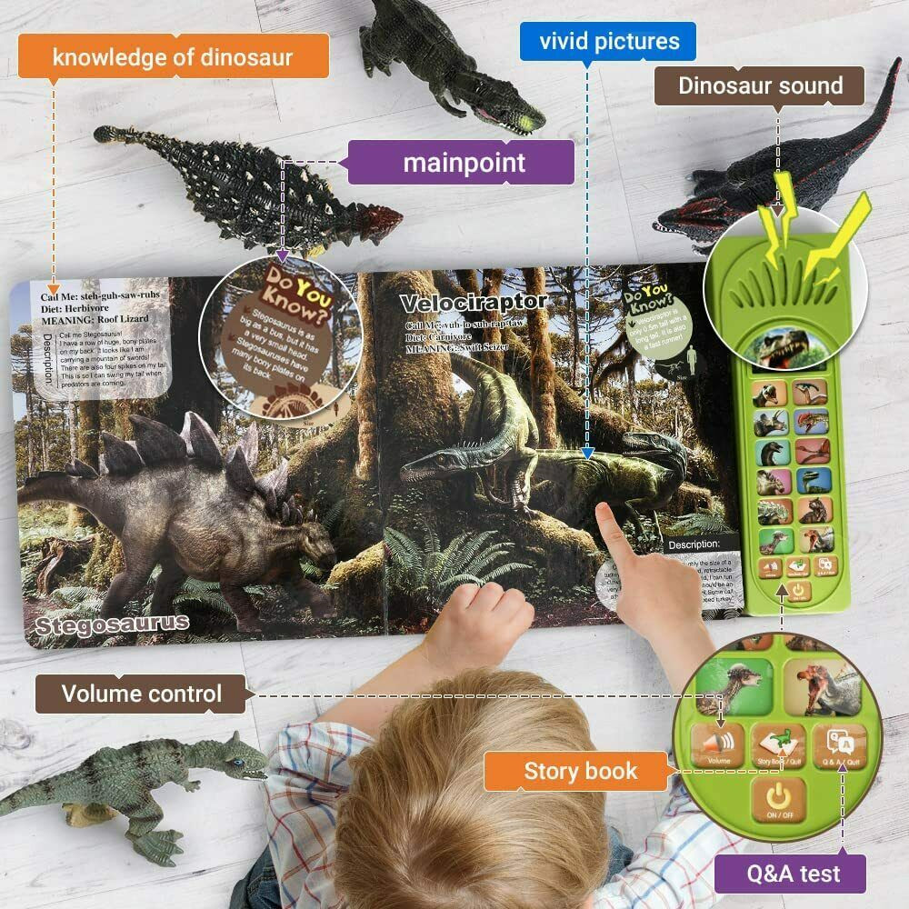 Dinosaur Toys,Realistic Roars Sound Book 12 Dinosaurs Figures Educational Toy
