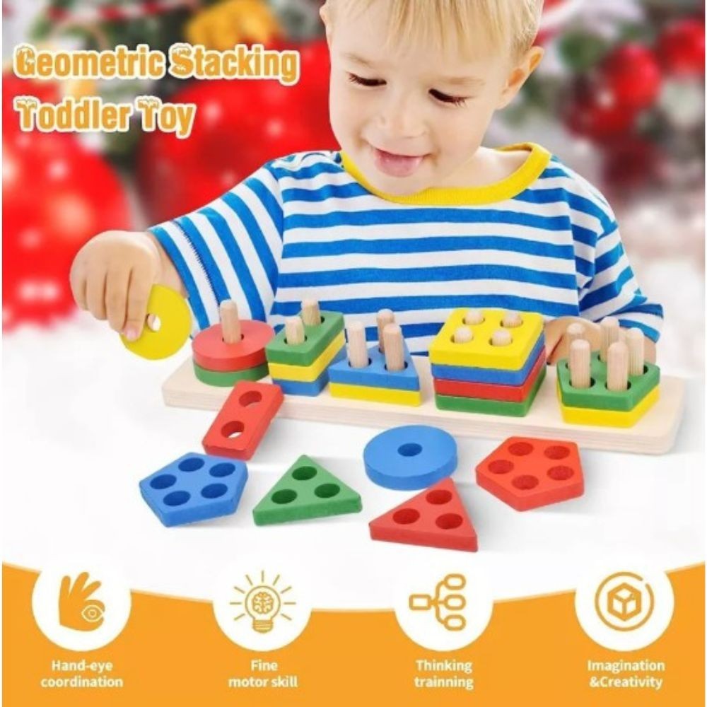 Multi-Color Wooden Puzzle for Kids Educational Montessori Toy Age 1-3 Cognitive
