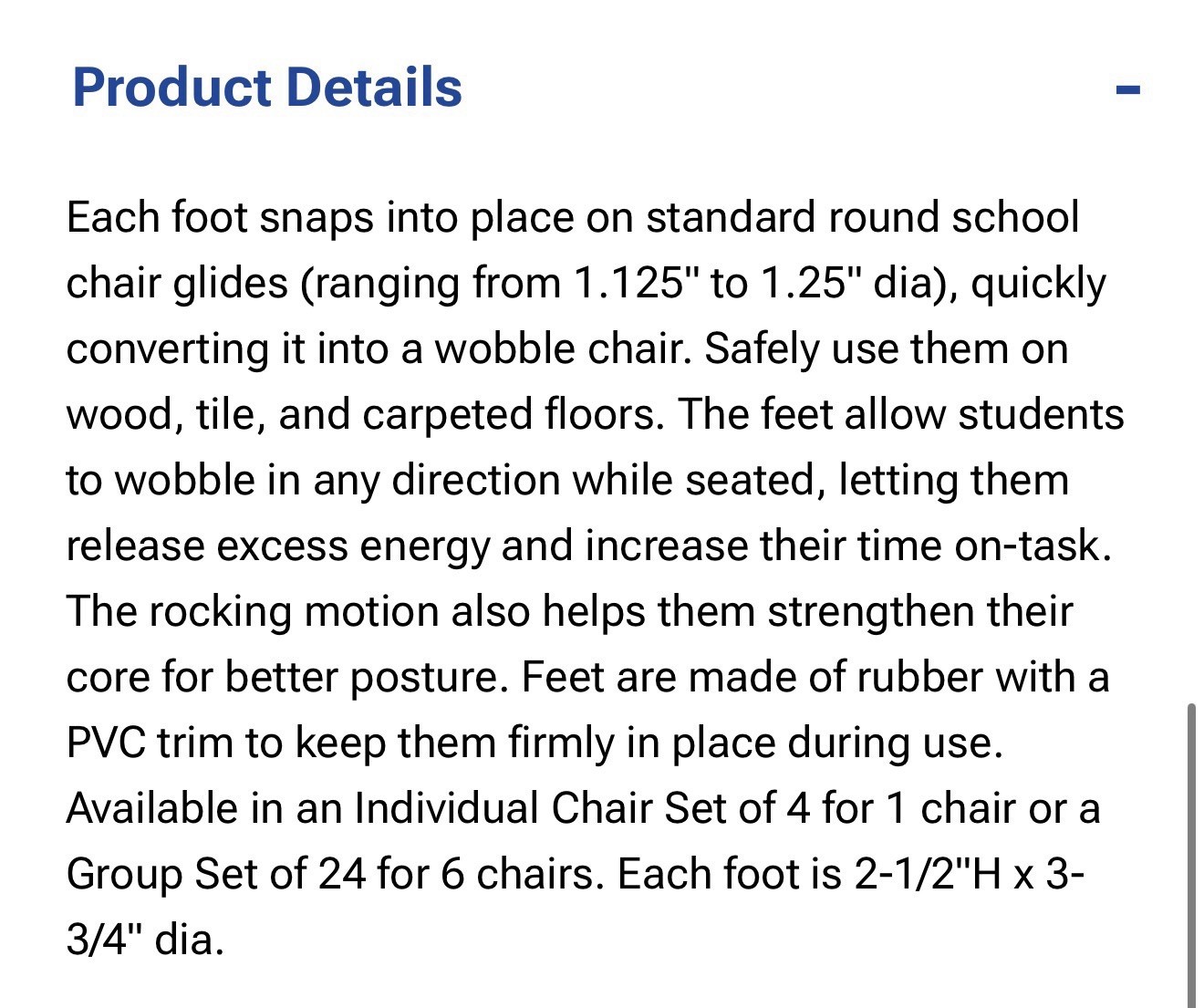 1 SET 4 Pieces Bouncy Band Wiggle Wobble Chair Feet Focus Transform Standard Sch