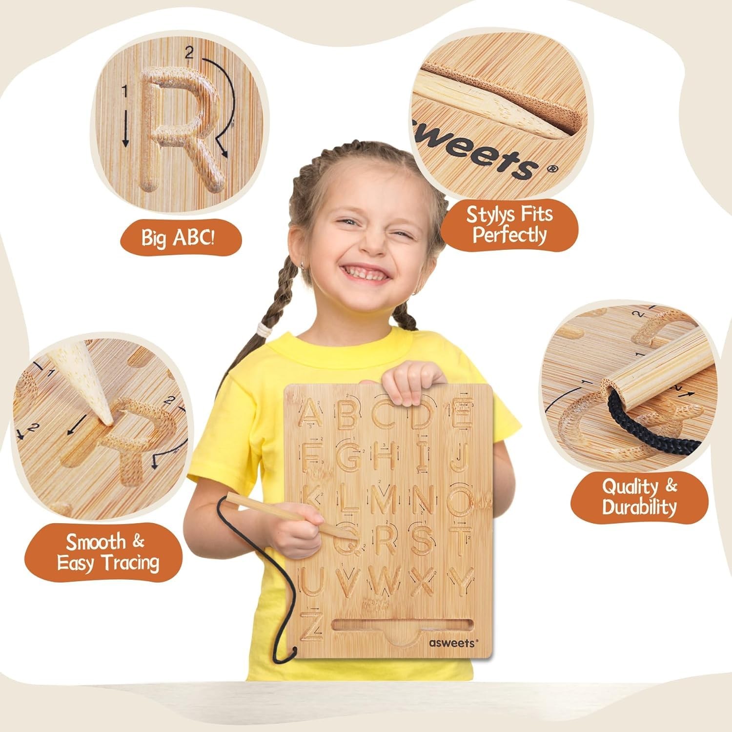 Asweets Montessori Wooden Alphabet Tracing Board, Wood Letter Practicing Boar