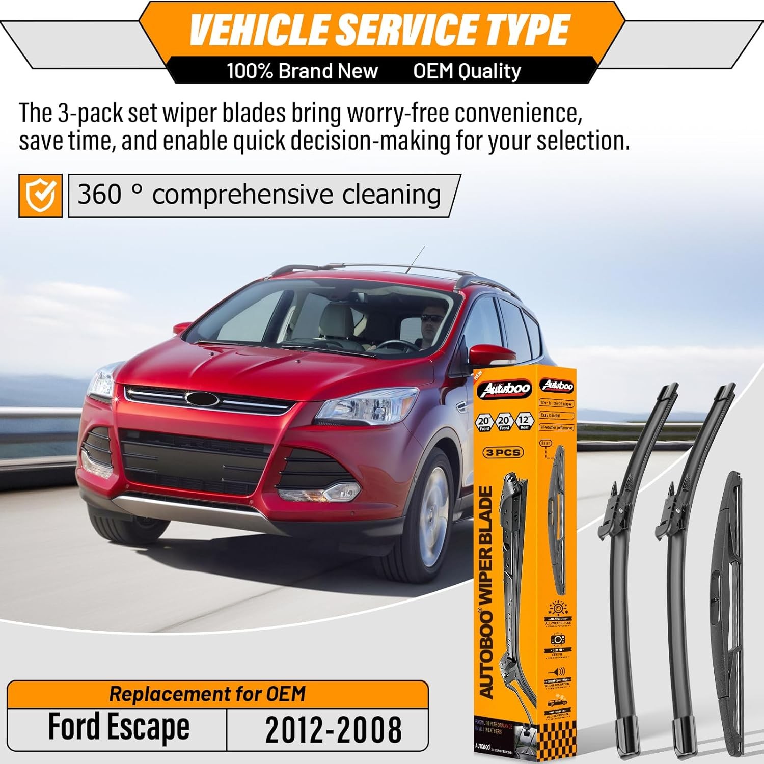AUTOBOO Windshield Wipers 20+20+12 for Ford Escape 2008-2012