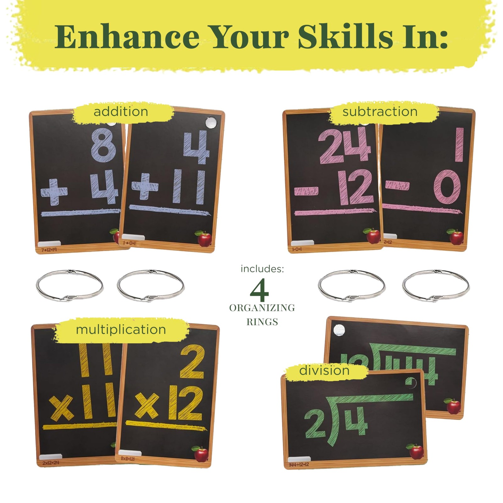 Math Flash Cards Set of 4 Addition, Subtraction, Multiplication, Division wi…