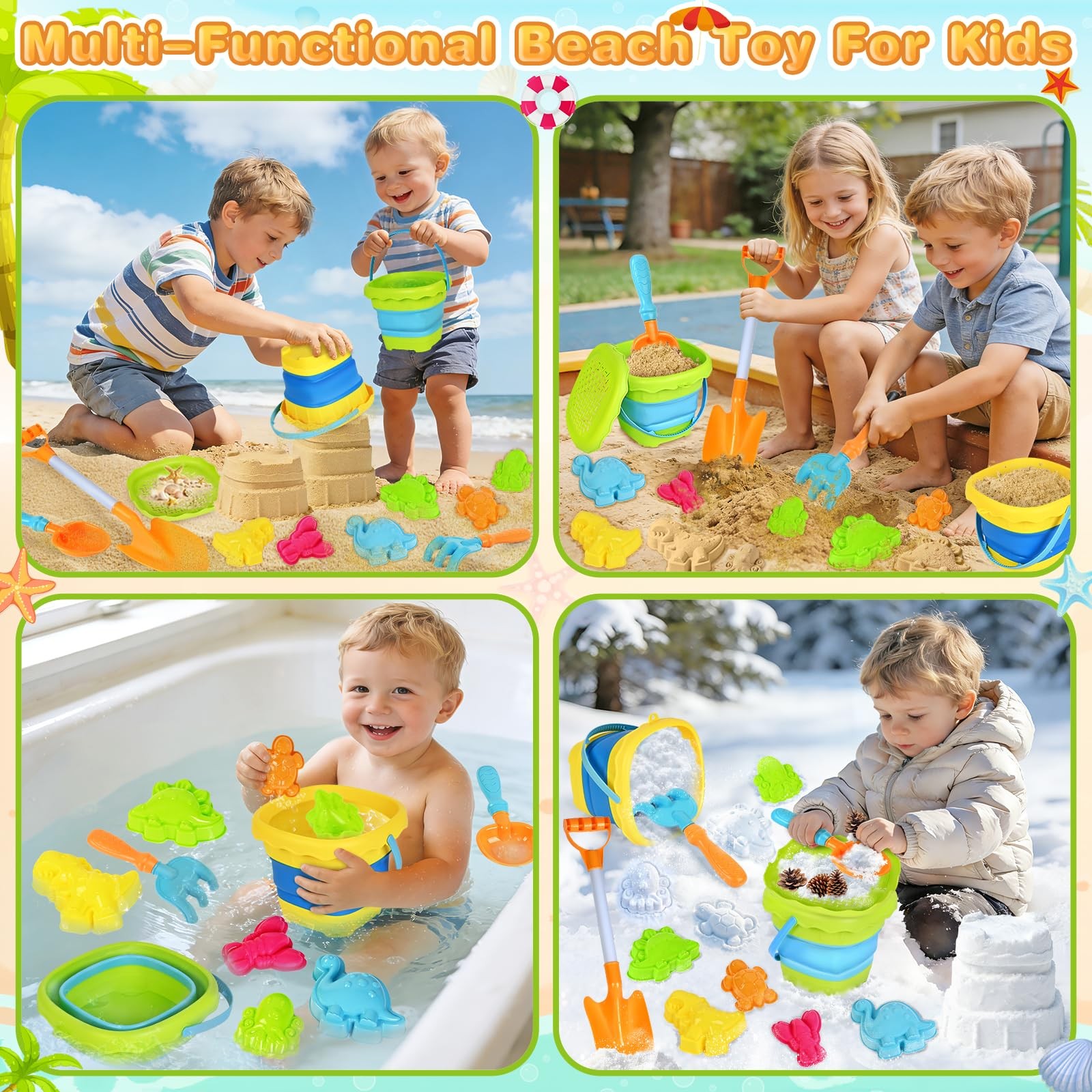 SpringFlower Beach Sand Toys for Kids, with 2 Small, Multicolored