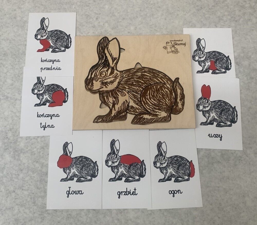 Lot of 2 Skumaj To Polish Animal Anatomy Educational Puzzles: Chicken & Rabbit
