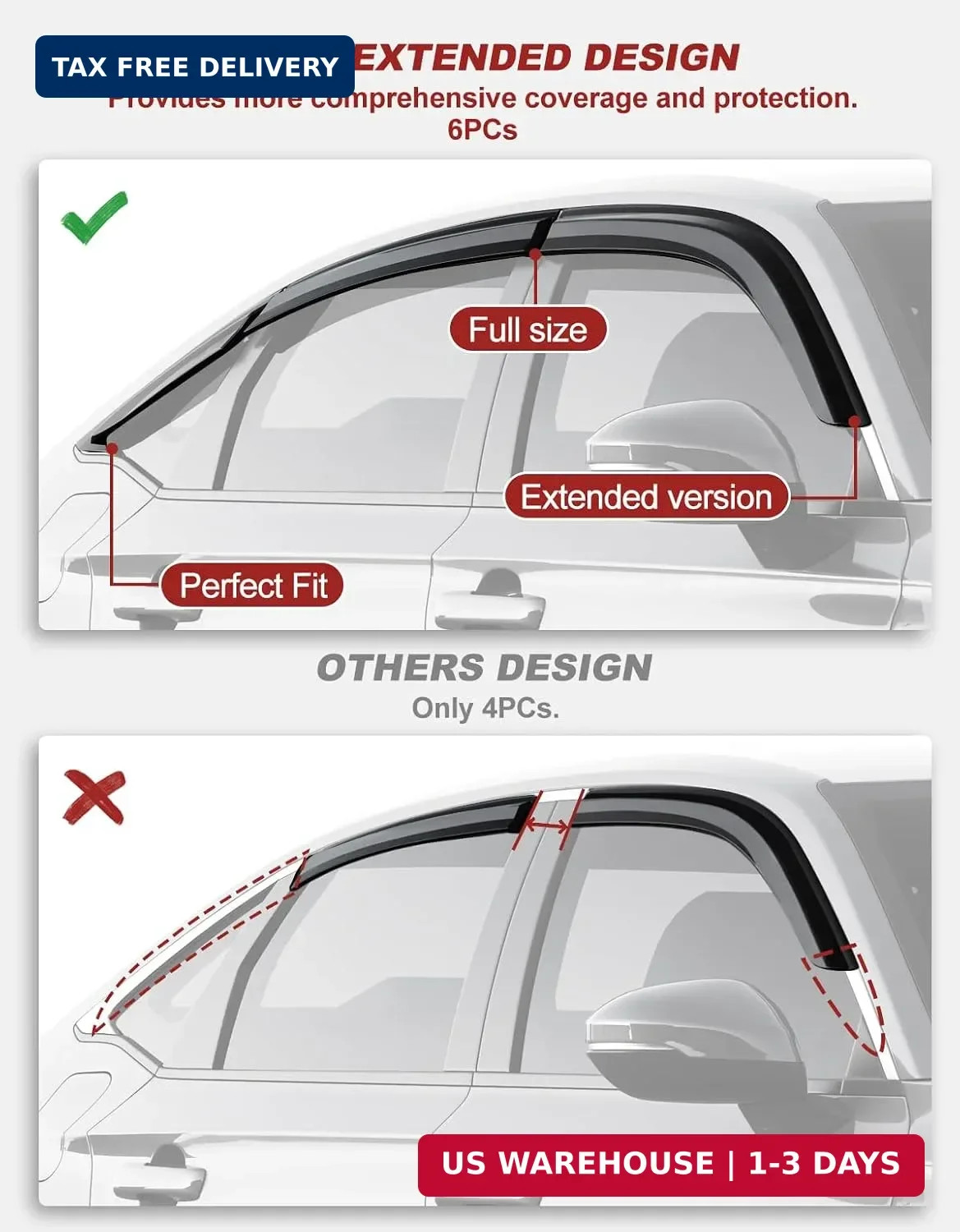 6pcs Outside-Mount Window Rain Guards Fit for 11th Gen Honda Civic Sedan 2022-20