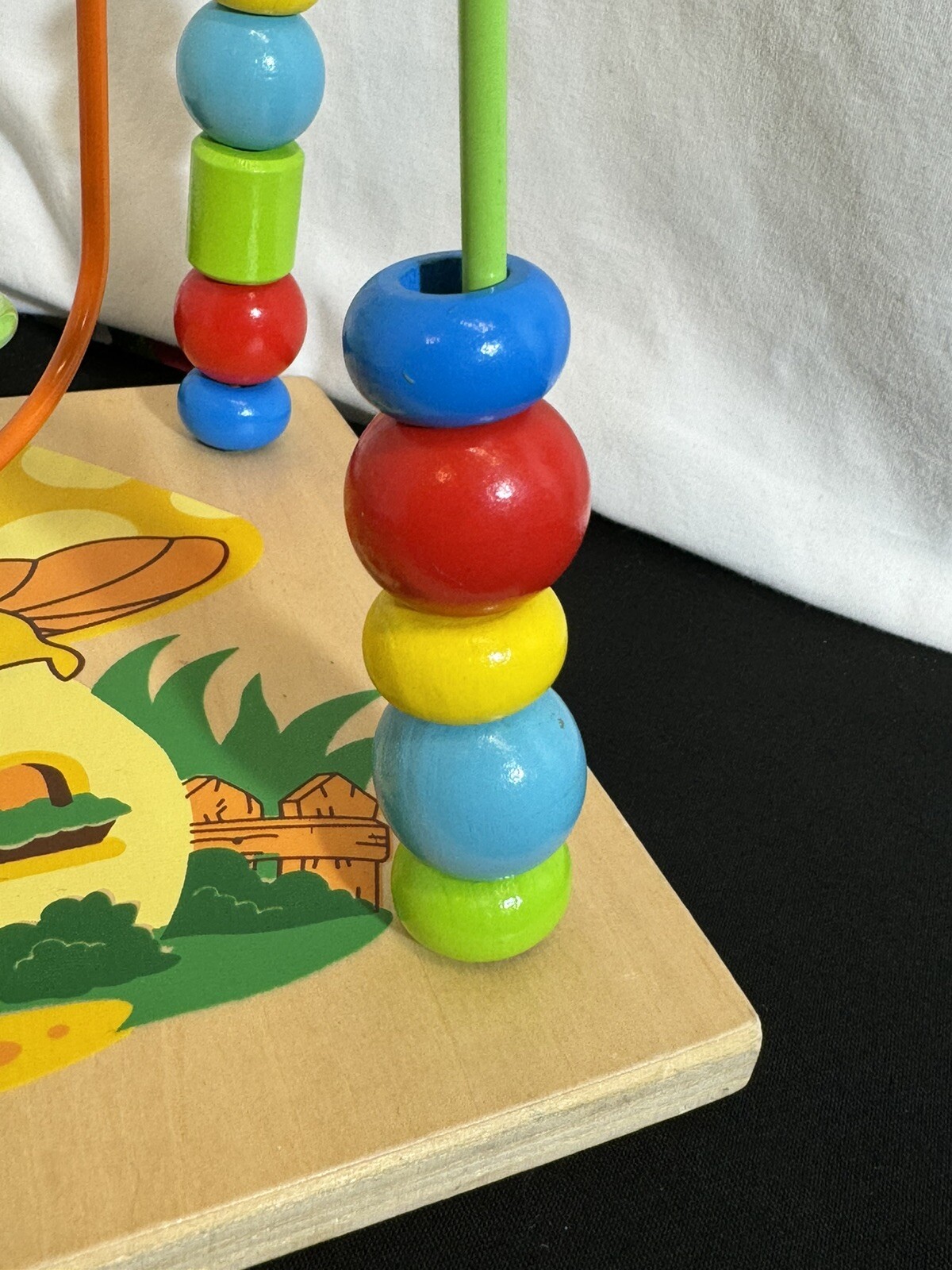 Colorful Wood Bead Maze Toy Two Tracks Mushroom House Graphics Bead Toy