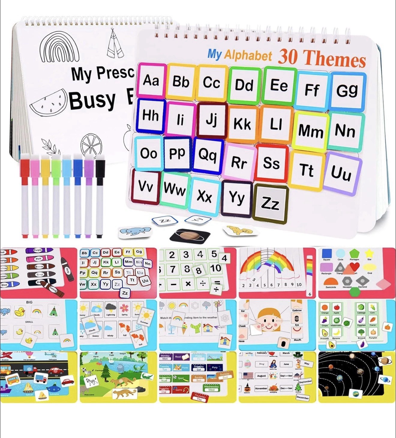 Busy Book for Toddlers – 30 Montessori Learning Themes, Activity Binder with 8 M