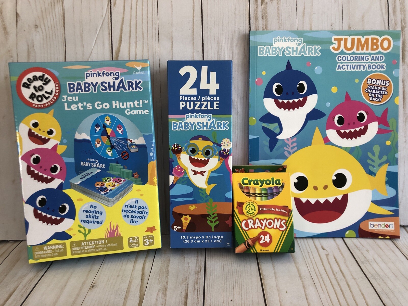 Baby Shark Lets Go Game + Ice Cream Puzzle + Coloring Book + Crayola Crayons New