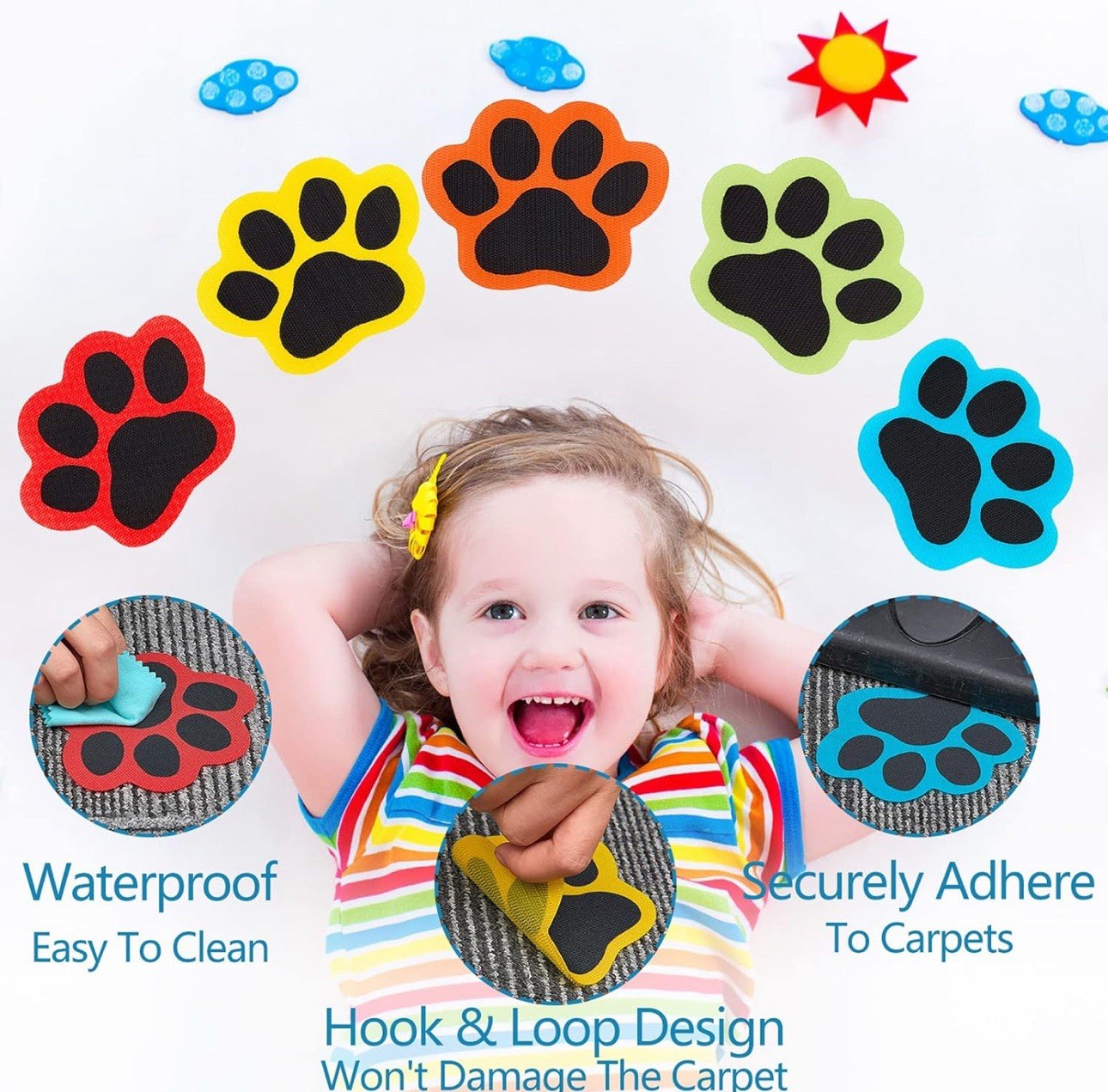 54 Pcs Paw Carpet Marker Spots 5” Paw for Classroom Floor, Teacher Supplies