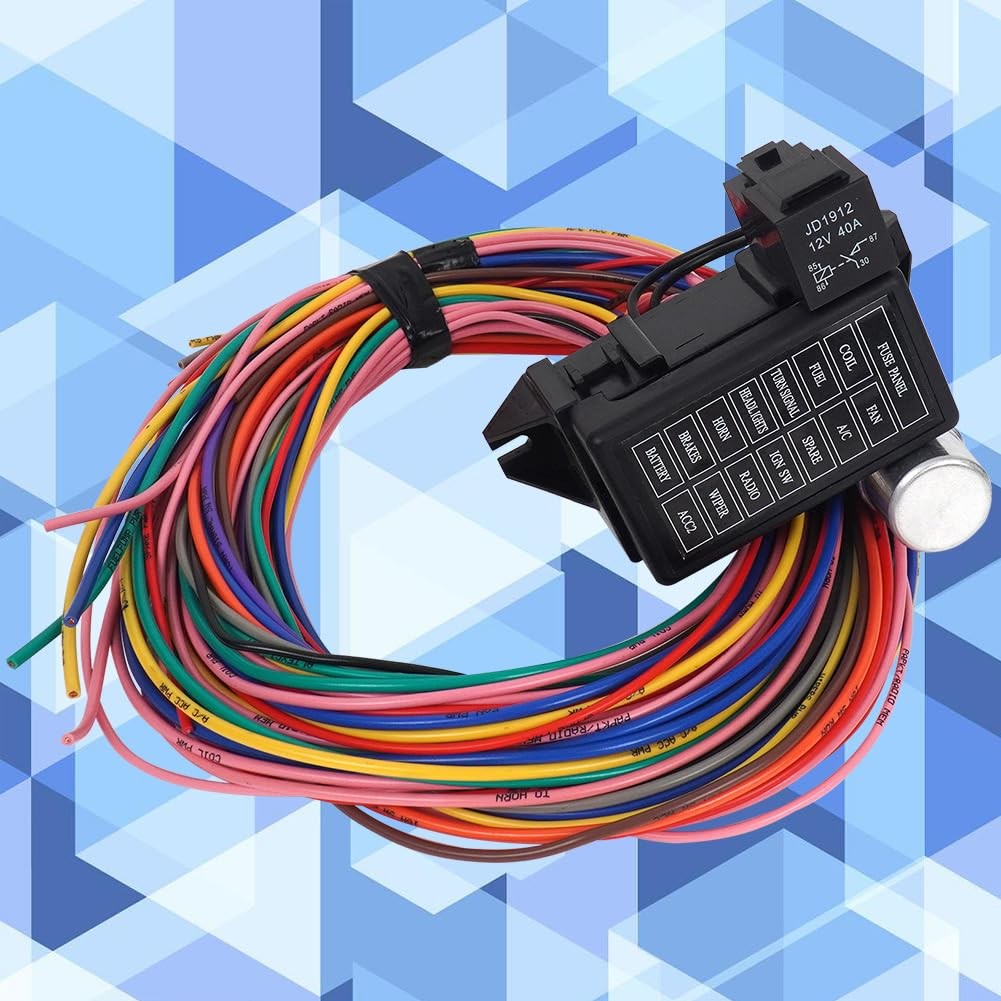Cheriezing 14 Circuit Wiring Harness Extra Long Wires 14 Fuse 12V 14