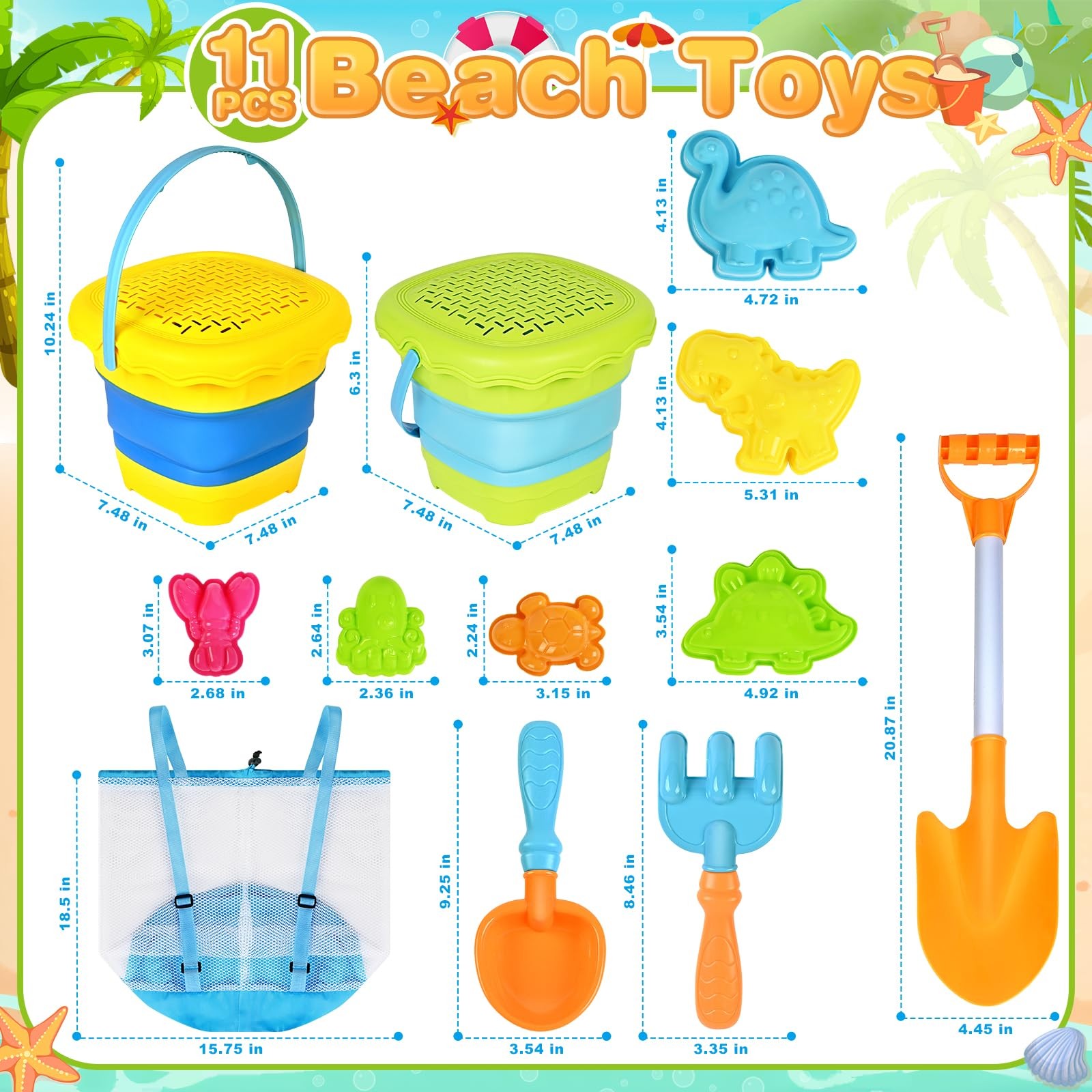 SpringFlower Beach Sand Toys for Kids, with 2 Small, Multicolored