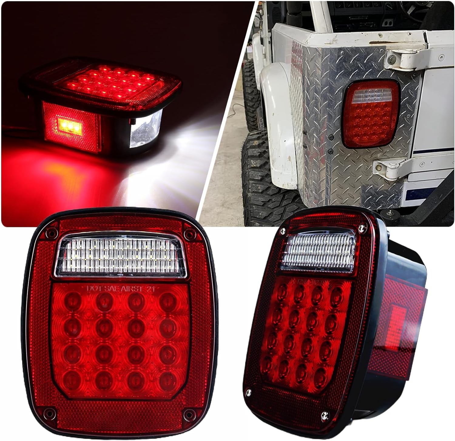 Tail Lights Assembly Replacement for 1979-2006 Wrangler TJ YJ CJ5 CJ7 Red Square