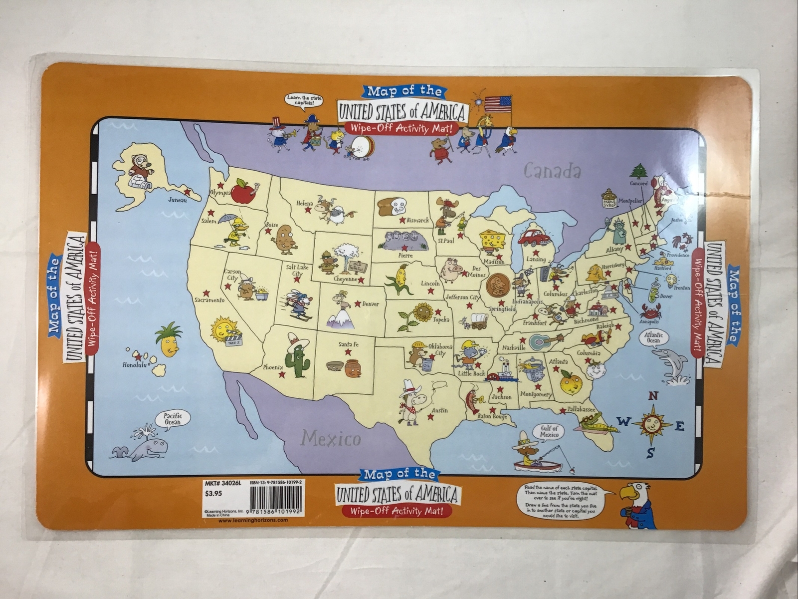 Map of the United States of America Wipe Off Activity Mat Learning Horizons