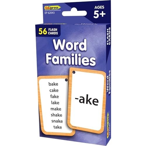 Word Families Flash Cards 56 Double Sided Cards Language Skills 3-1/8×5-1/8