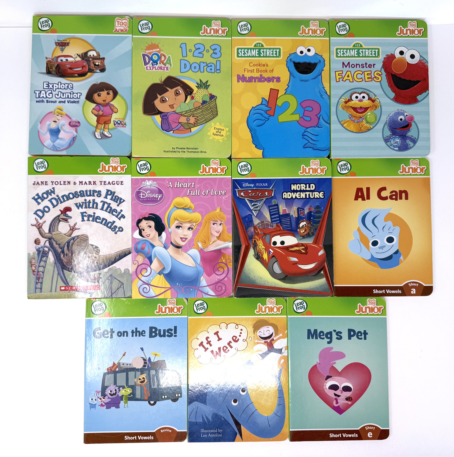 Leap Frog TAG Hardcover books – Disney Princess Cars Dino Short Long Vowels Book