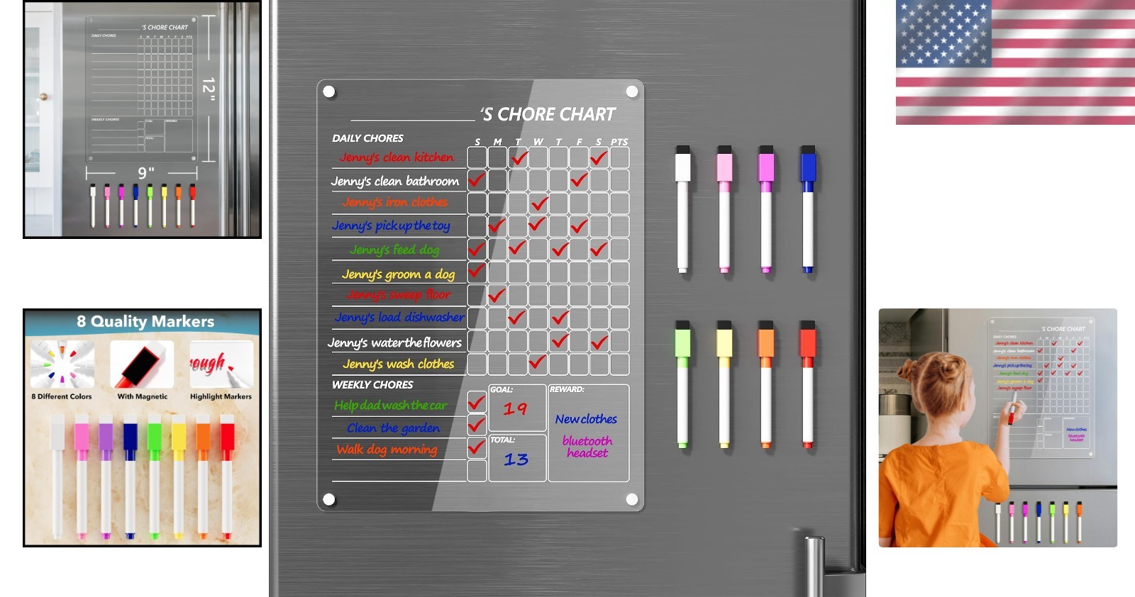 12″x9″ Magnetic Chore Chart – Engaging Acrylic Board for Family Responsibility