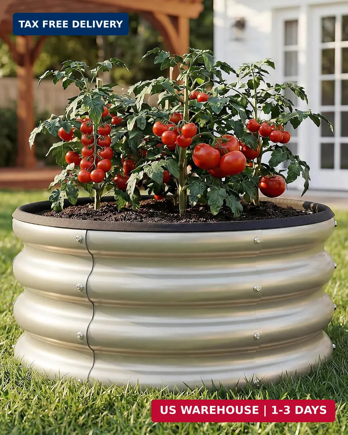 2 x 2 x 1 ft Round Raised Garden Bed, White 2 Pack 12 in Deep Galvanized Steel P