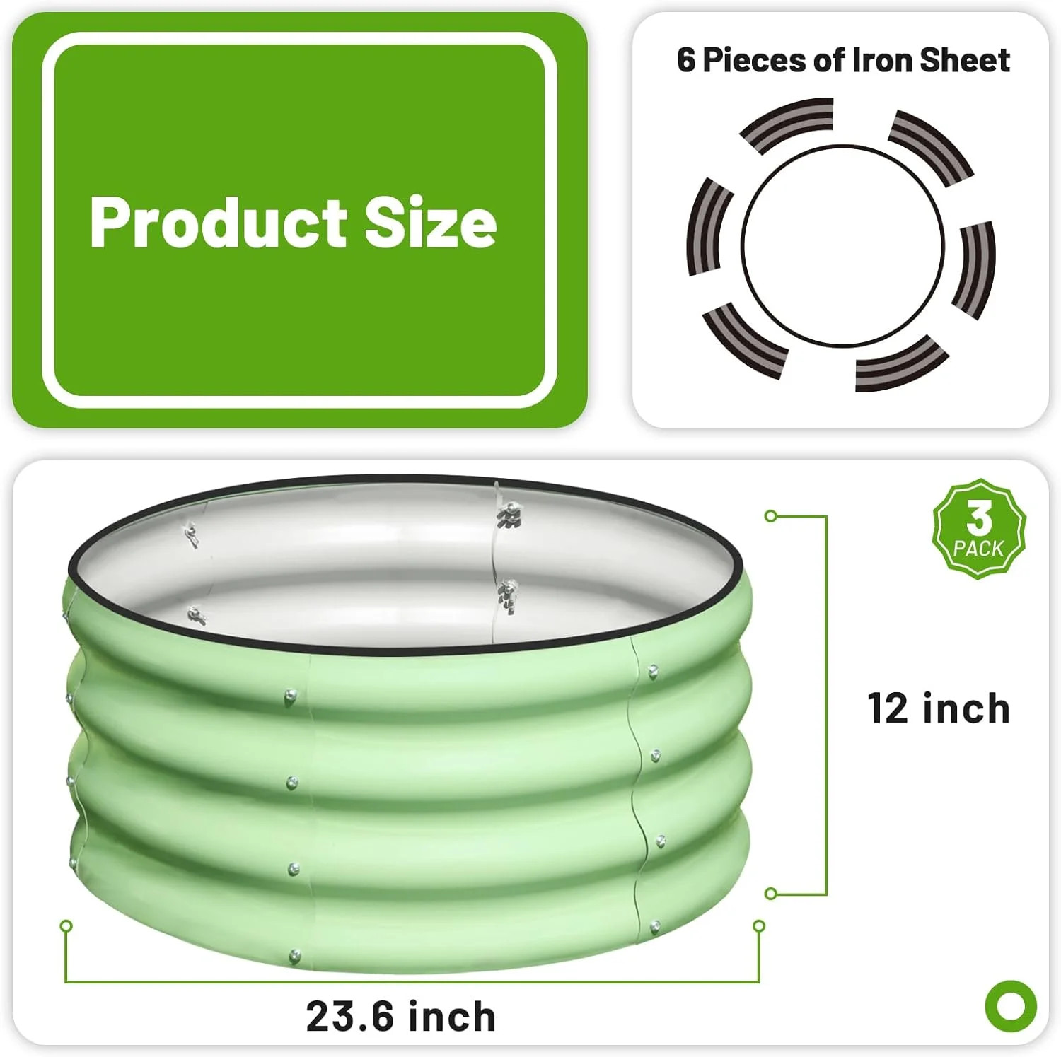 SnugNiture 2x2x1ft Round Galvanized Raised Garden Bed Kit Outdoor, Metal Planter