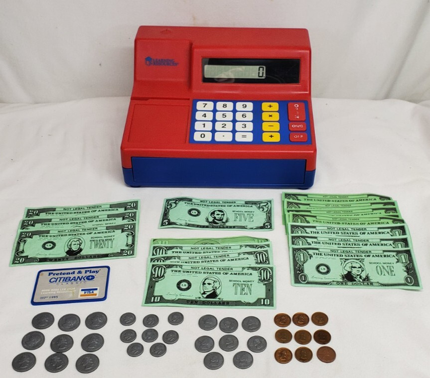 Learning Resources PRETEND & PLAY Calculator CASH REGISTER w Play Money & Card