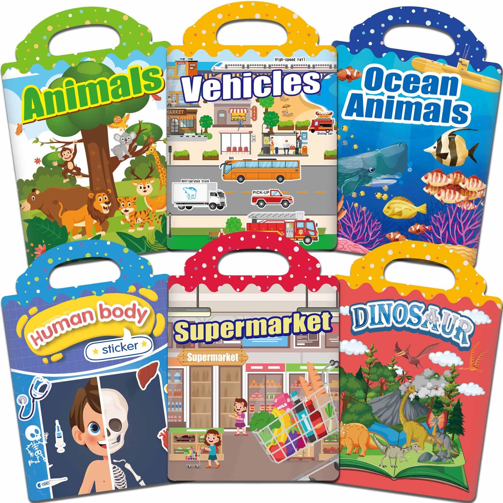 iGetooy 6 Sets Reusable Sticker Book for Toddlers 1-3, Jelly Sticker Books for T