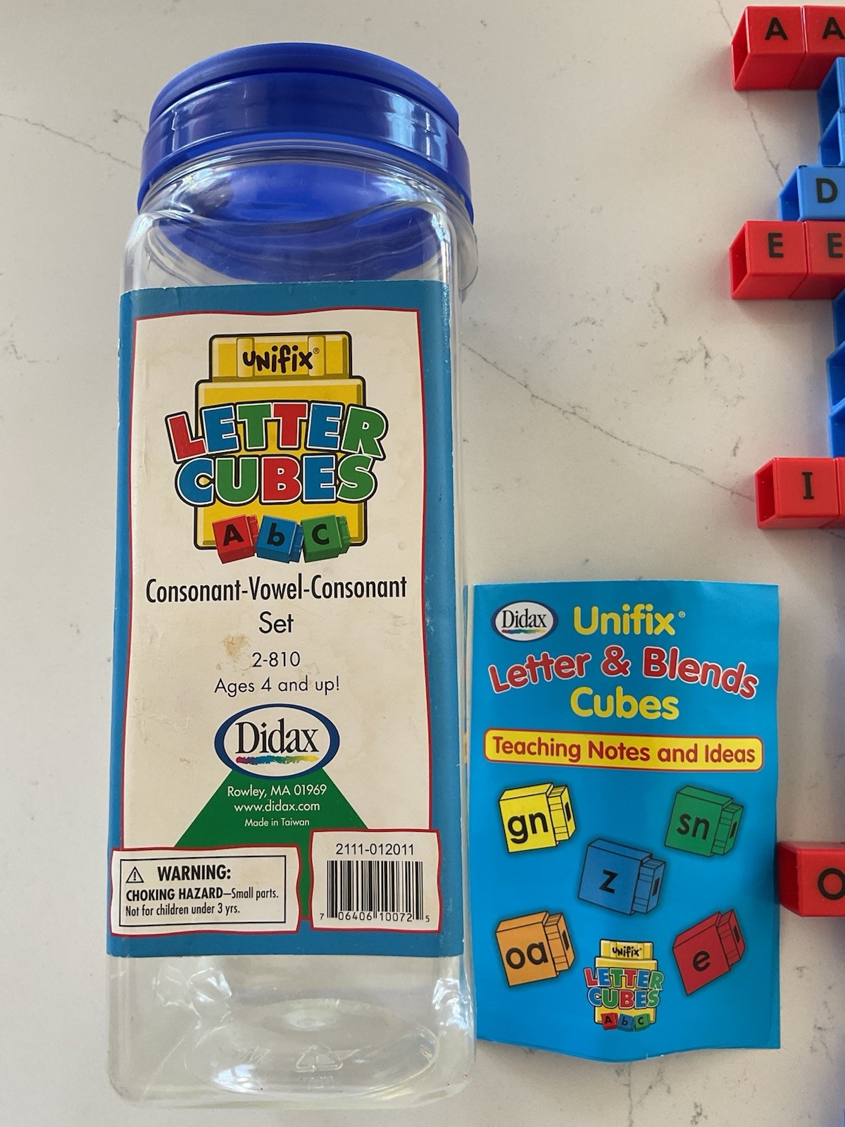 Didax Edu. Resources CVC Unifix Letter Cubes (Set of 90) Connect Cubes For Words